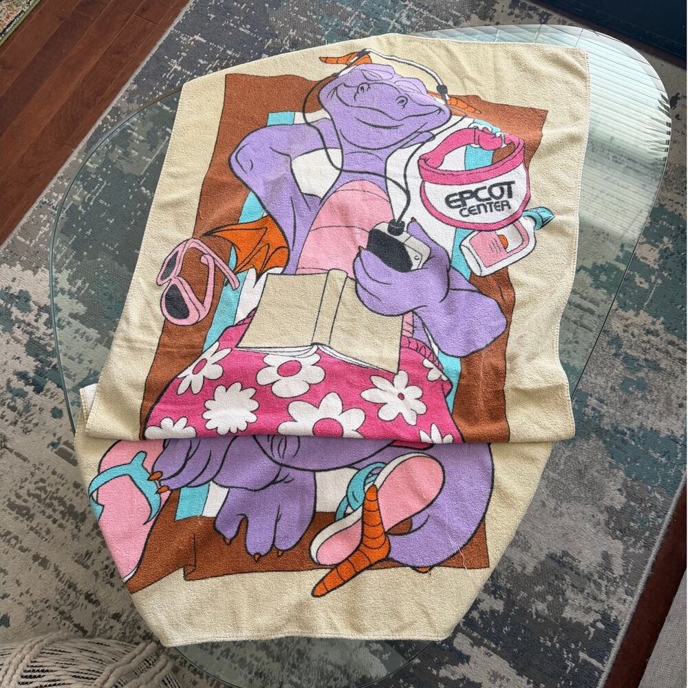 Walt Disney 1980's Epcot Center Figment Beach Vintage Towel RARE